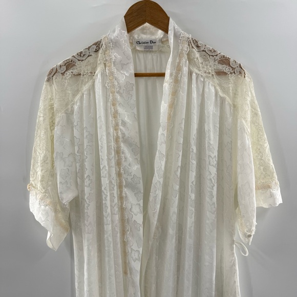 Christian Dior Vintage Ethereal Lace Trimmed Floral Printed Made USA Robe Small - Picture 3 of 15